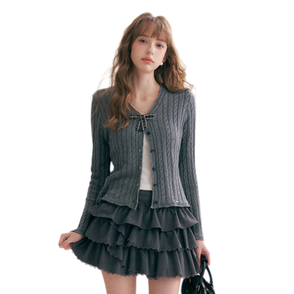 Cable Knit V-Neck Cardigan