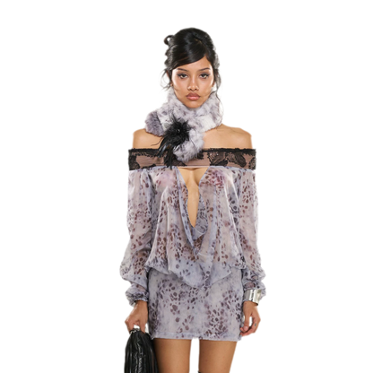 Robe en dentelle brodée à épaules dénudées