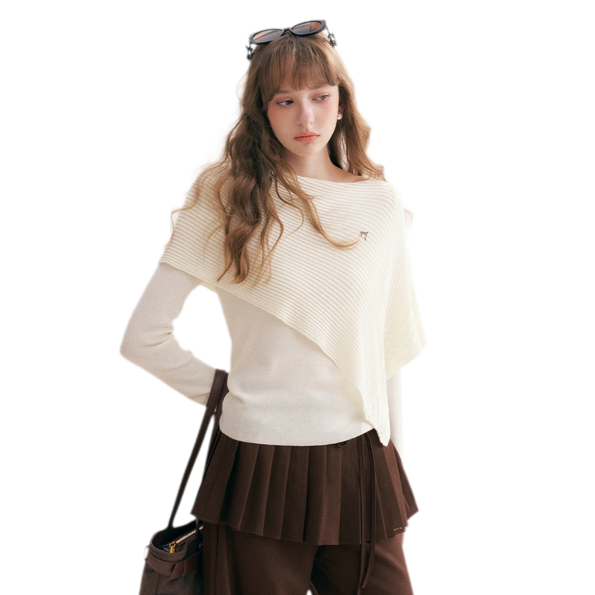 Diagonal Shawl Knit Sweater