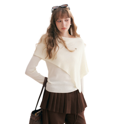 Diagonal Shawl Knit Sweater