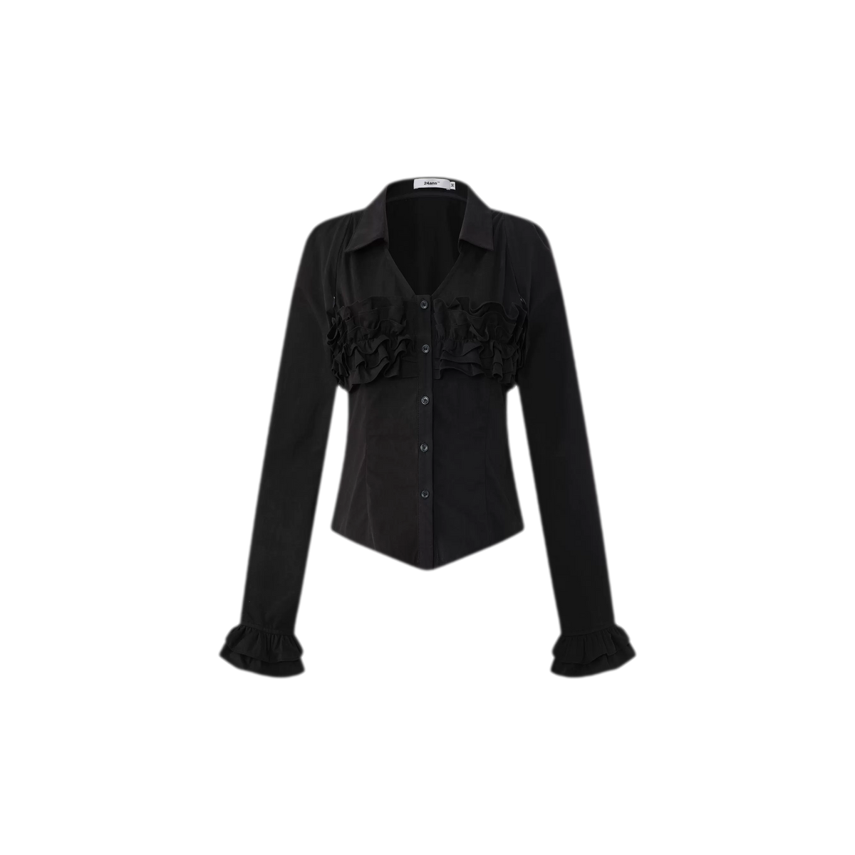 Pleated Ruffle Puff-Sleeve Shirt