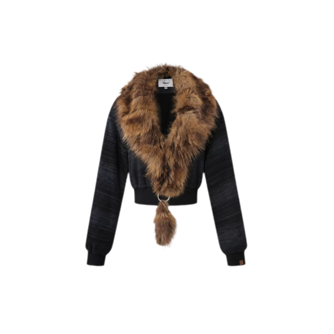 Ribbed Fur Collar Knit Jacket