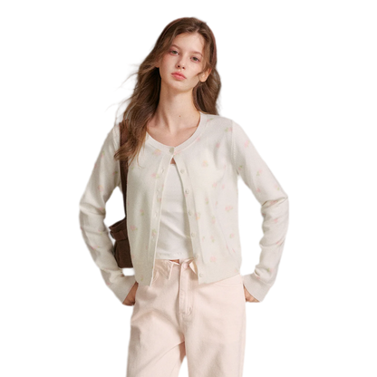 Tencel Wool Rose Print Cardigan