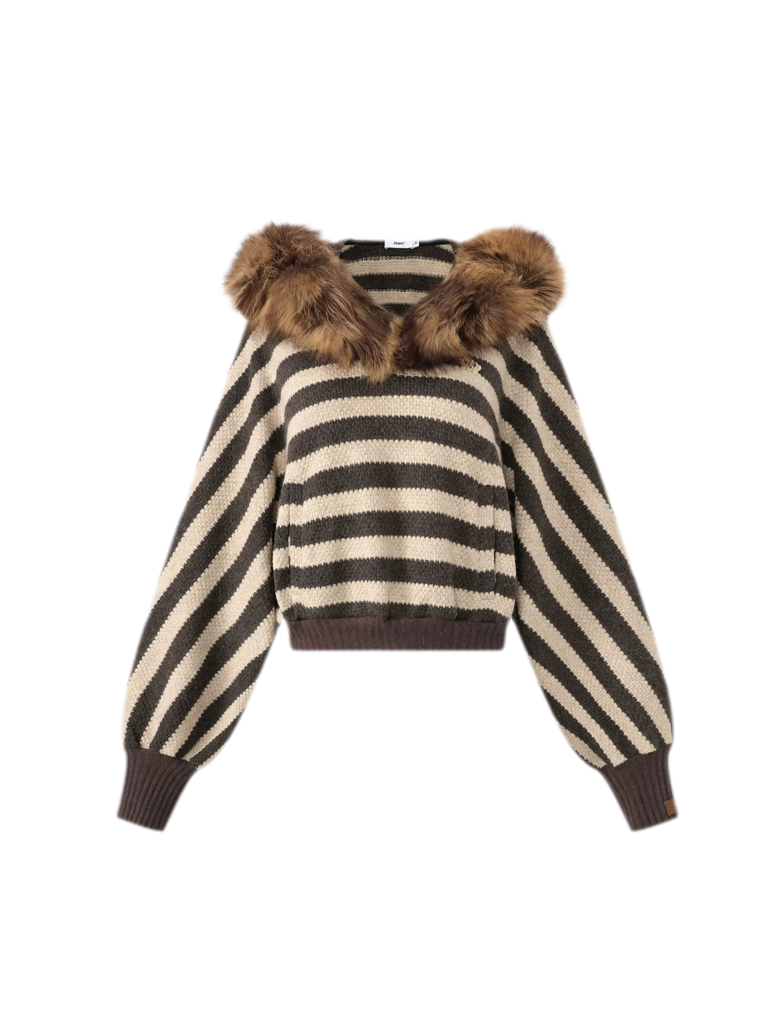 Striped Faux-Fur Collar Sweater