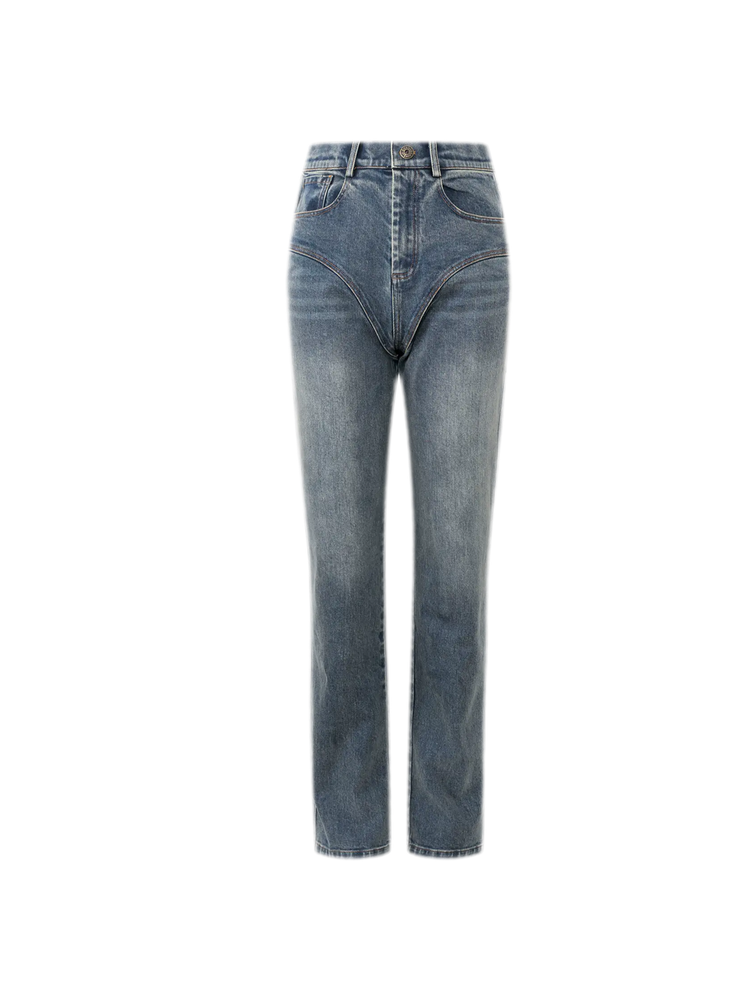 Washed V Panel Straight Jeans