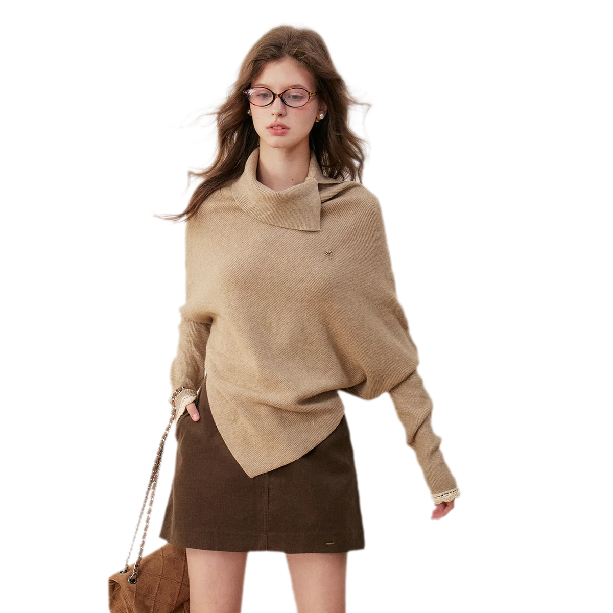 Pull en crochet contrasté à manches chauve-souris