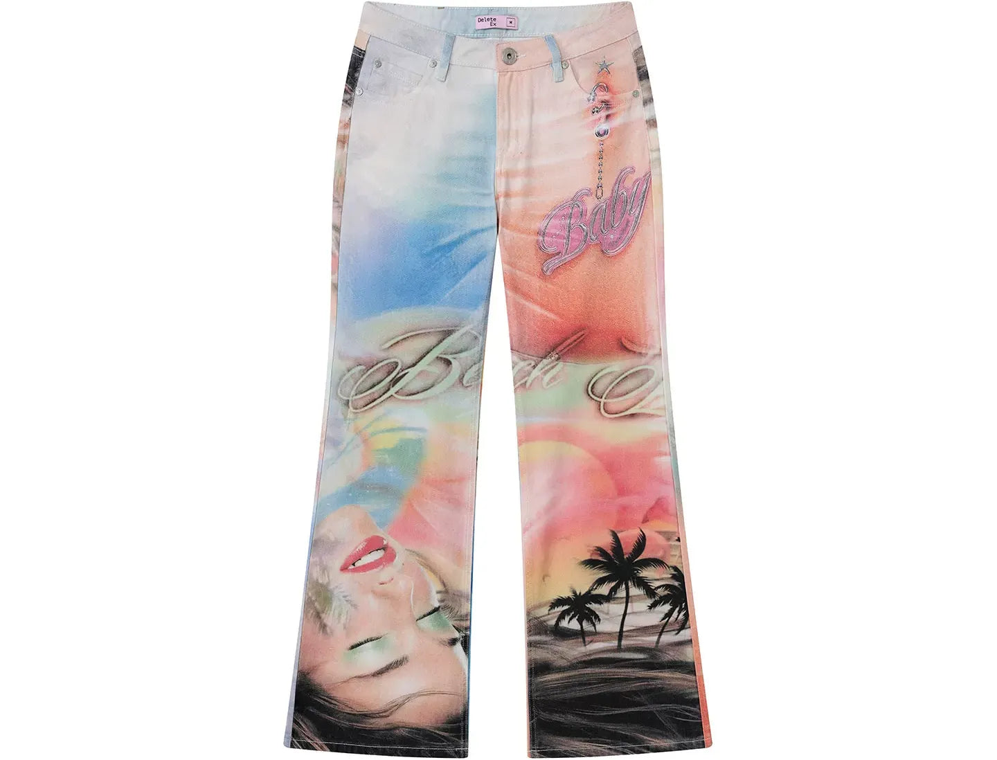 Printed Cotton Wide-Leg Jeans