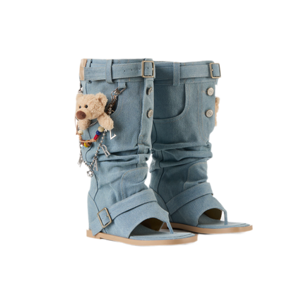 Denim Bear Platform Sandals