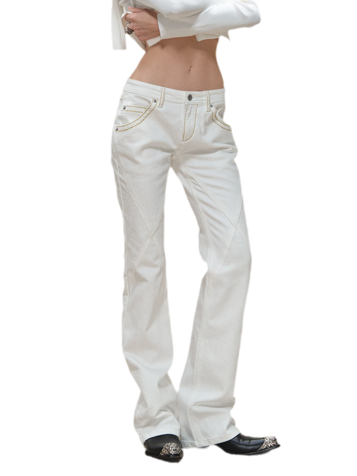Vintage Distressed Slim White Denim Pants