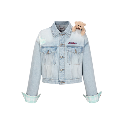Plaid Cuffed Denim Jacket