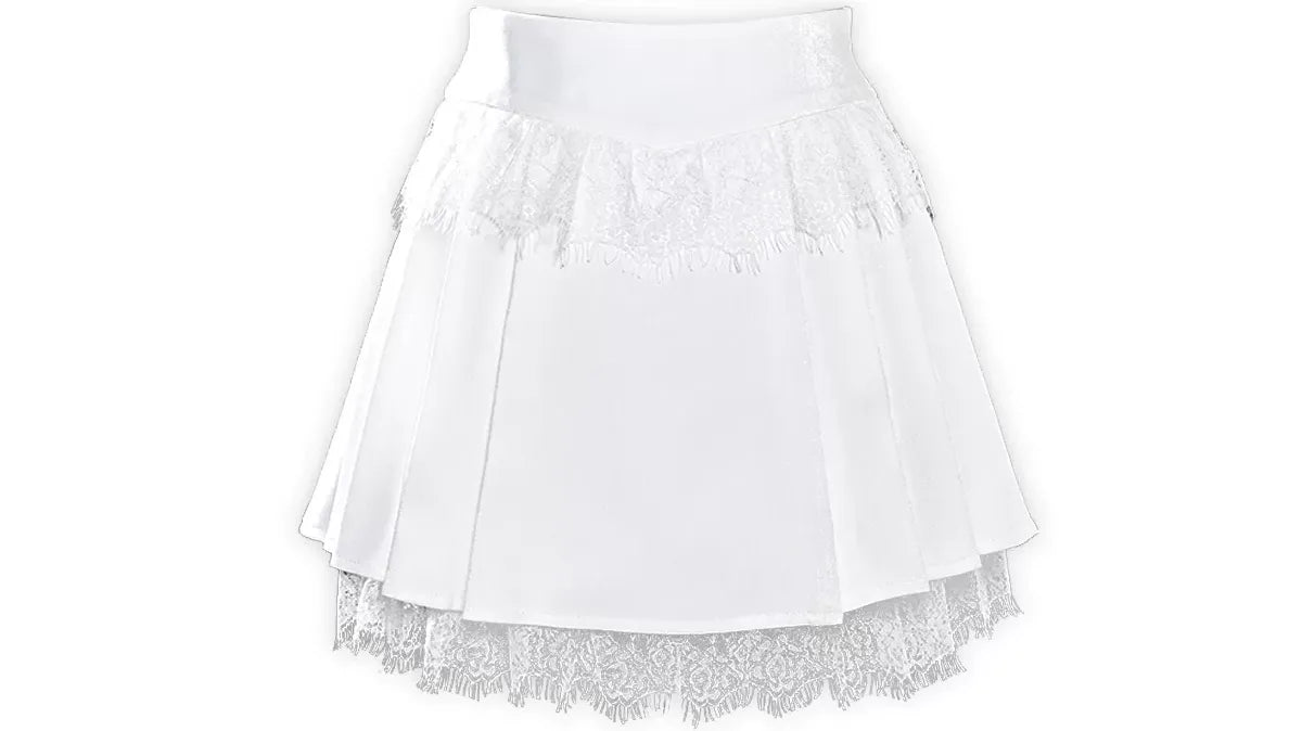 Lace Trim Cropped Pleated Skirt