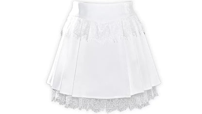 Lace Trim Cropped Pleated Skirt