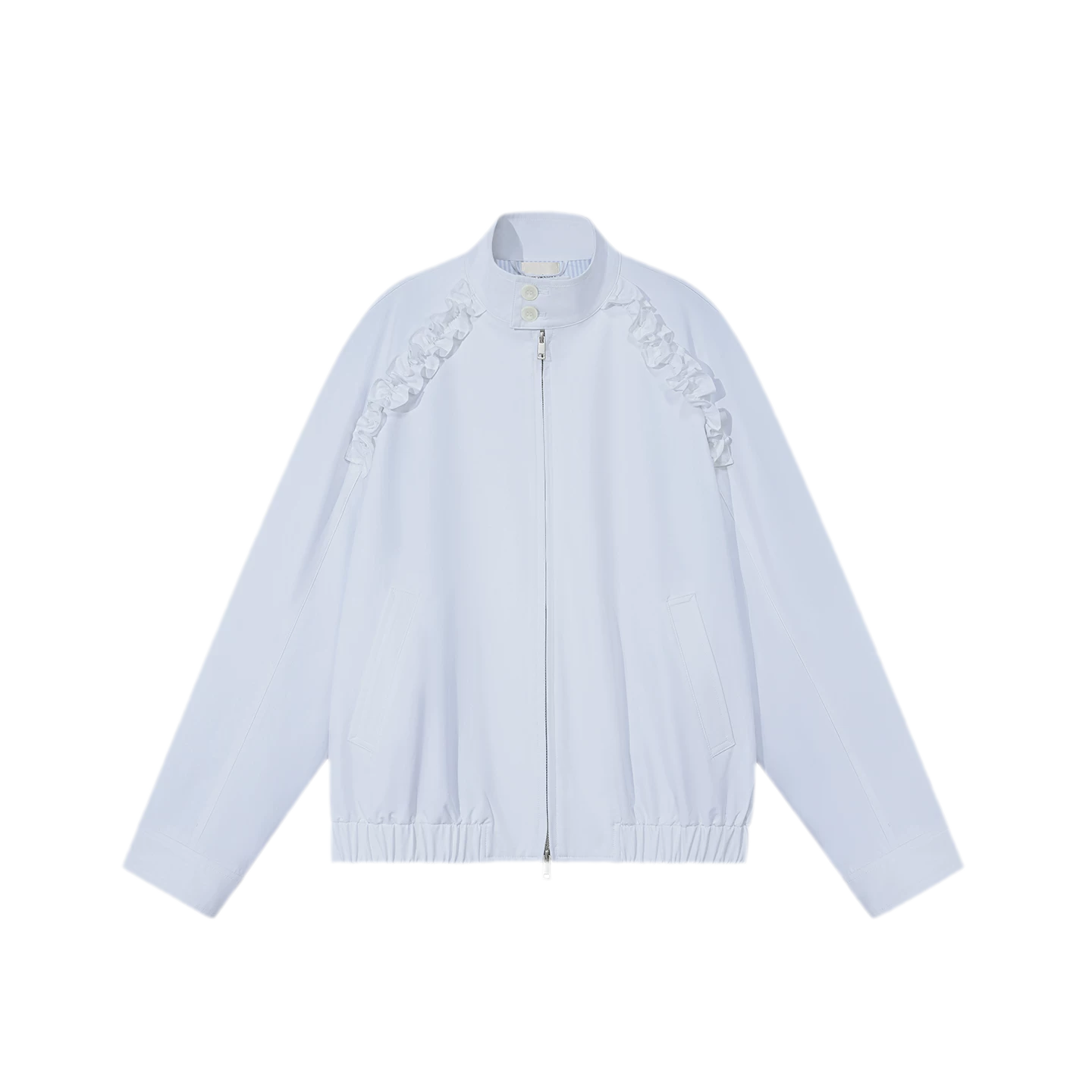 Ruffled Stand Collar Harrington Jacket