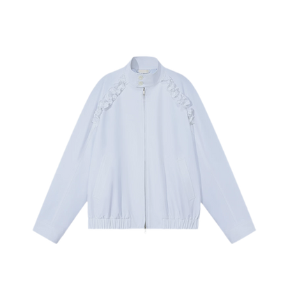 Ruffled Stand Collar Harrington Jacket