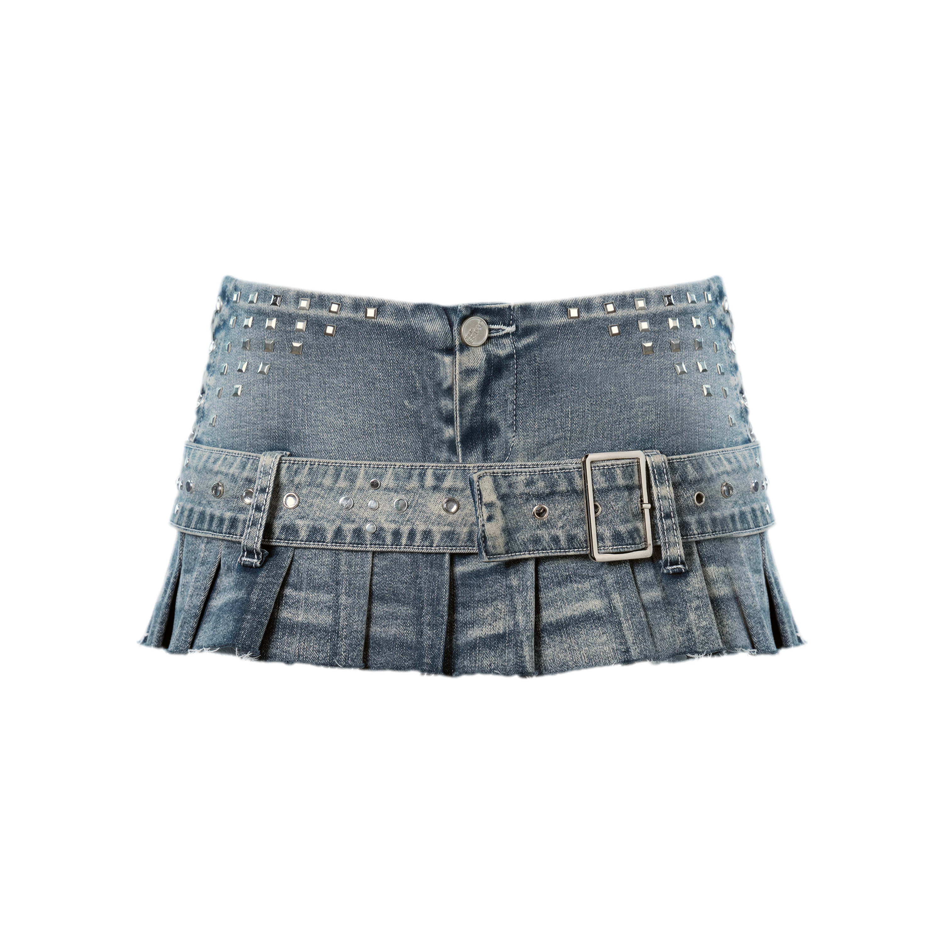 Distressed Light Blue Washed Denim Mini Skirt