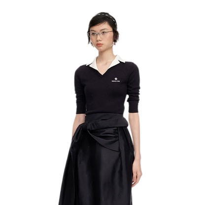 Silk Cashmere Collared Knit Top