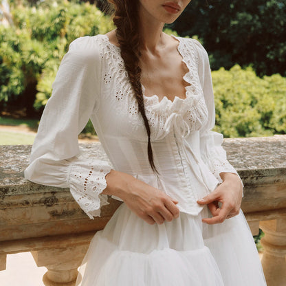 Textured Lace Trim Blouse