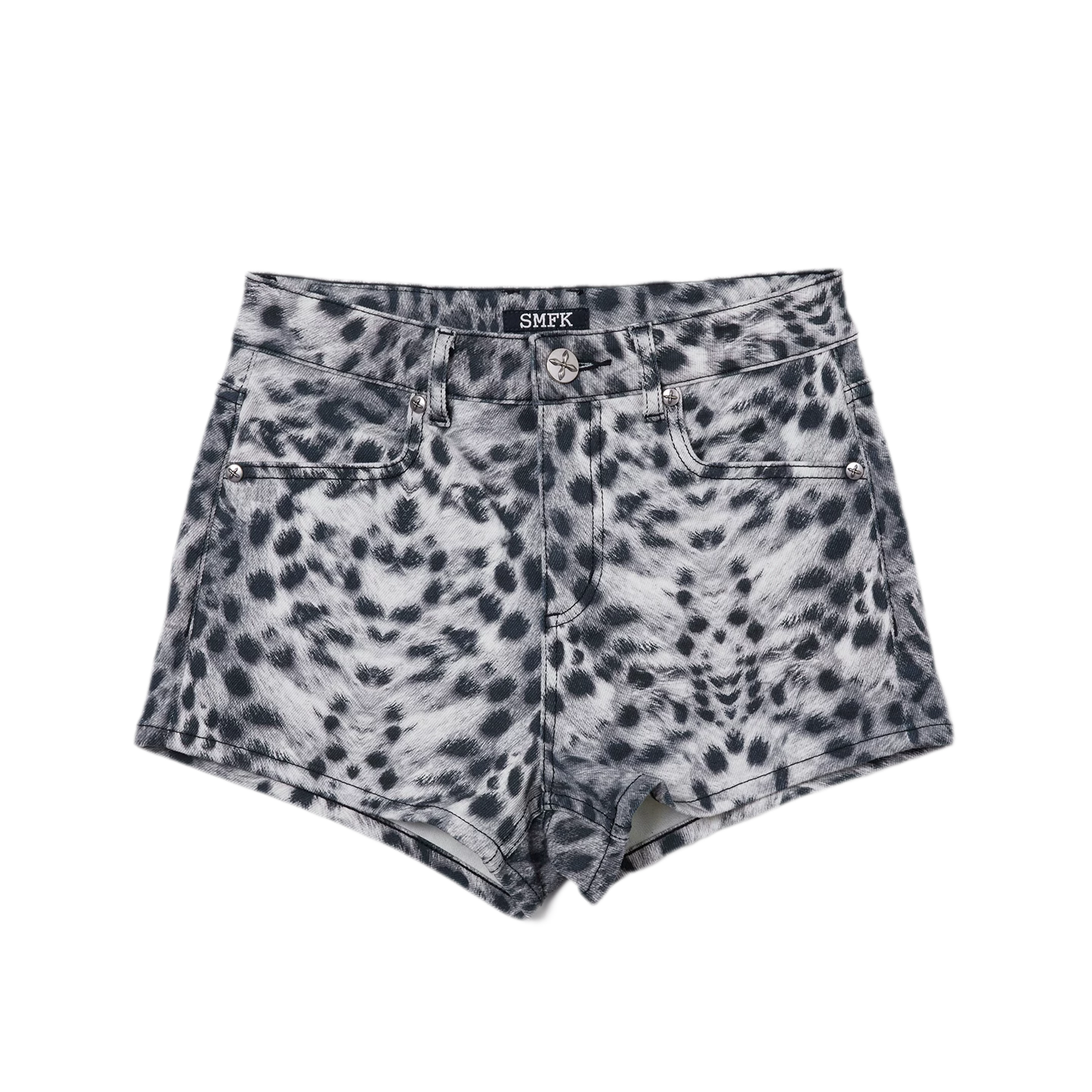 High Waist Denim Shorts with Leopard/Snake Print
