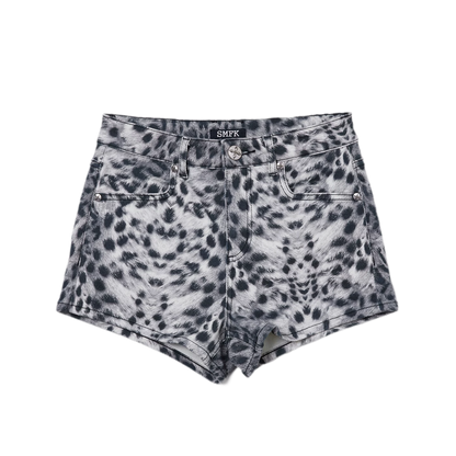 High Waist Denim Shorts with Leopard/Snake Print
