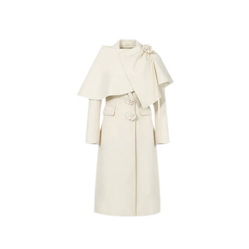 Long-Pile Wool Cape Coat