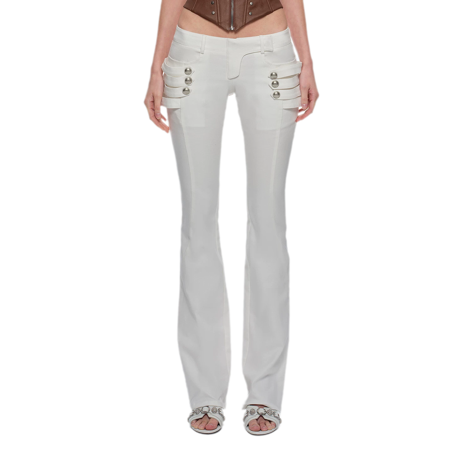 Washed Cotton Low-Rise Flare Pants