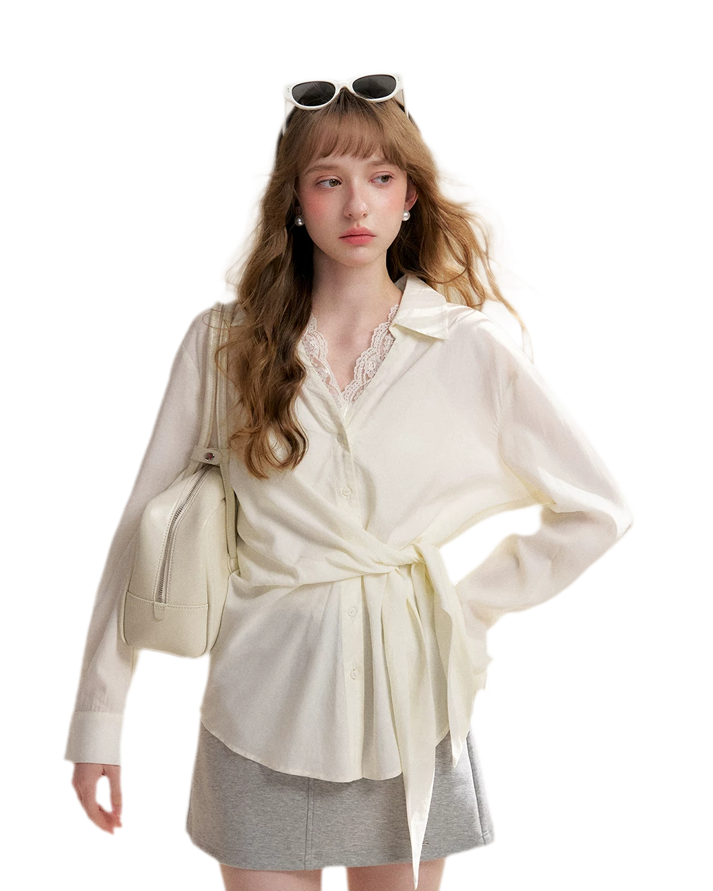 Tencel Lace V-Neck Long Sleeve Shirt