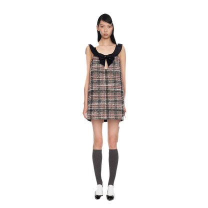Plaid Tweed Bowknot A-Line Dress