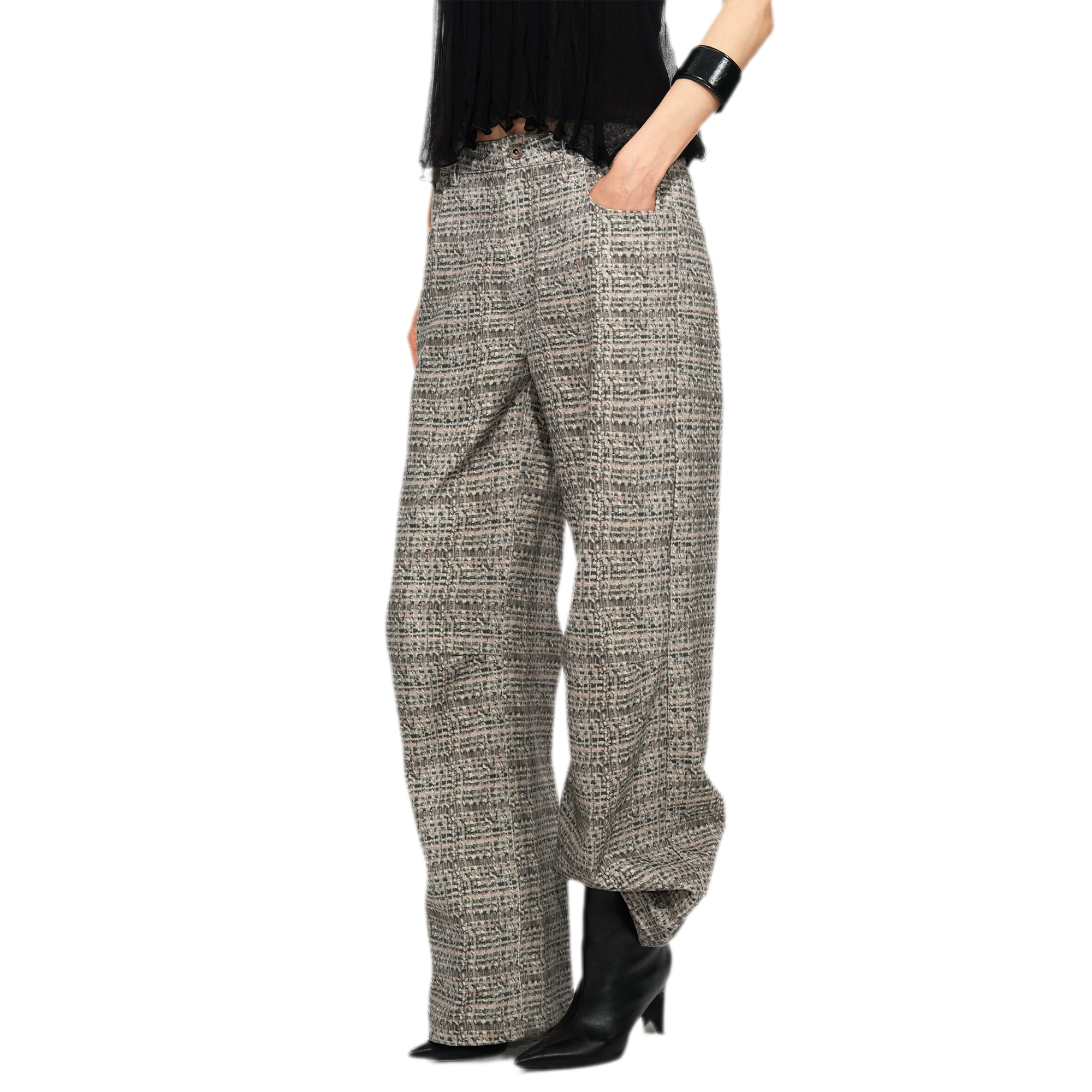 Plaid Tweed Wide Jeans
