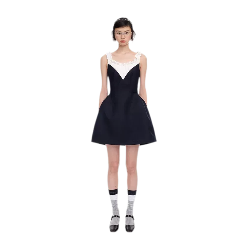 Ruffled Contrast Mini Dress