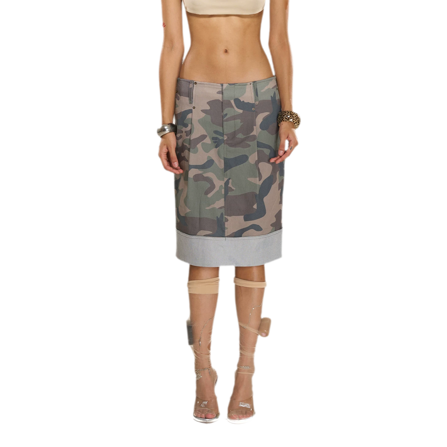 Washed Camouflage Pleated Skirt