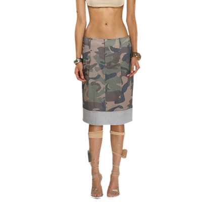 Washed Camouflage Pleated Skirt