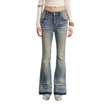 Washed Micro-Flare Contrast-Hem Jeans