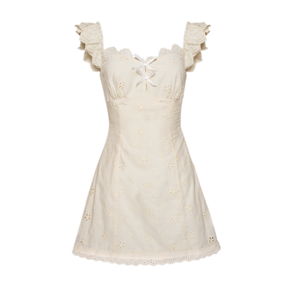 Embroidered Lace Flutter Sleeve Dress