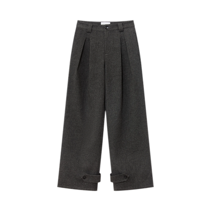 Pantalones de pierna ancha plisados con mezcla de lana