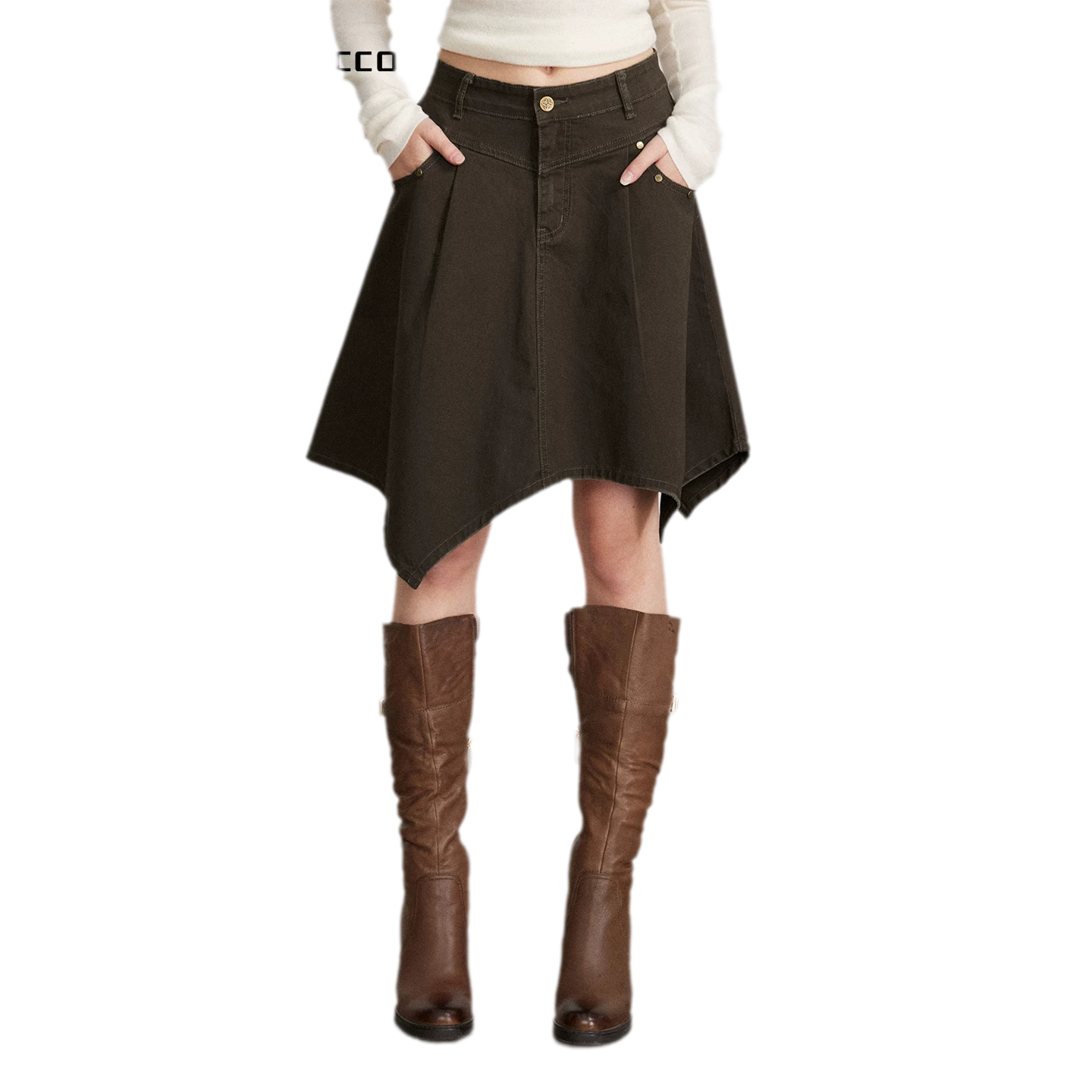 Cotton Utility Asymmetric Midi Skirt
