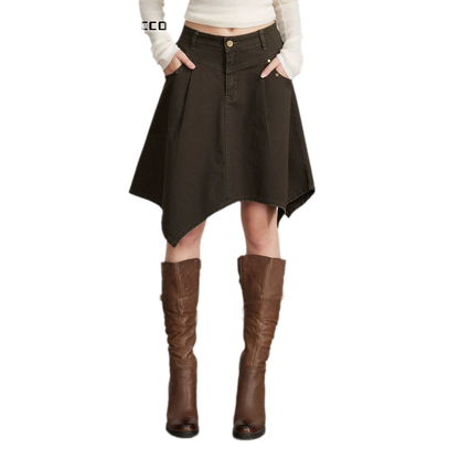 Cotton Utility Asymmetric Midi Skirt