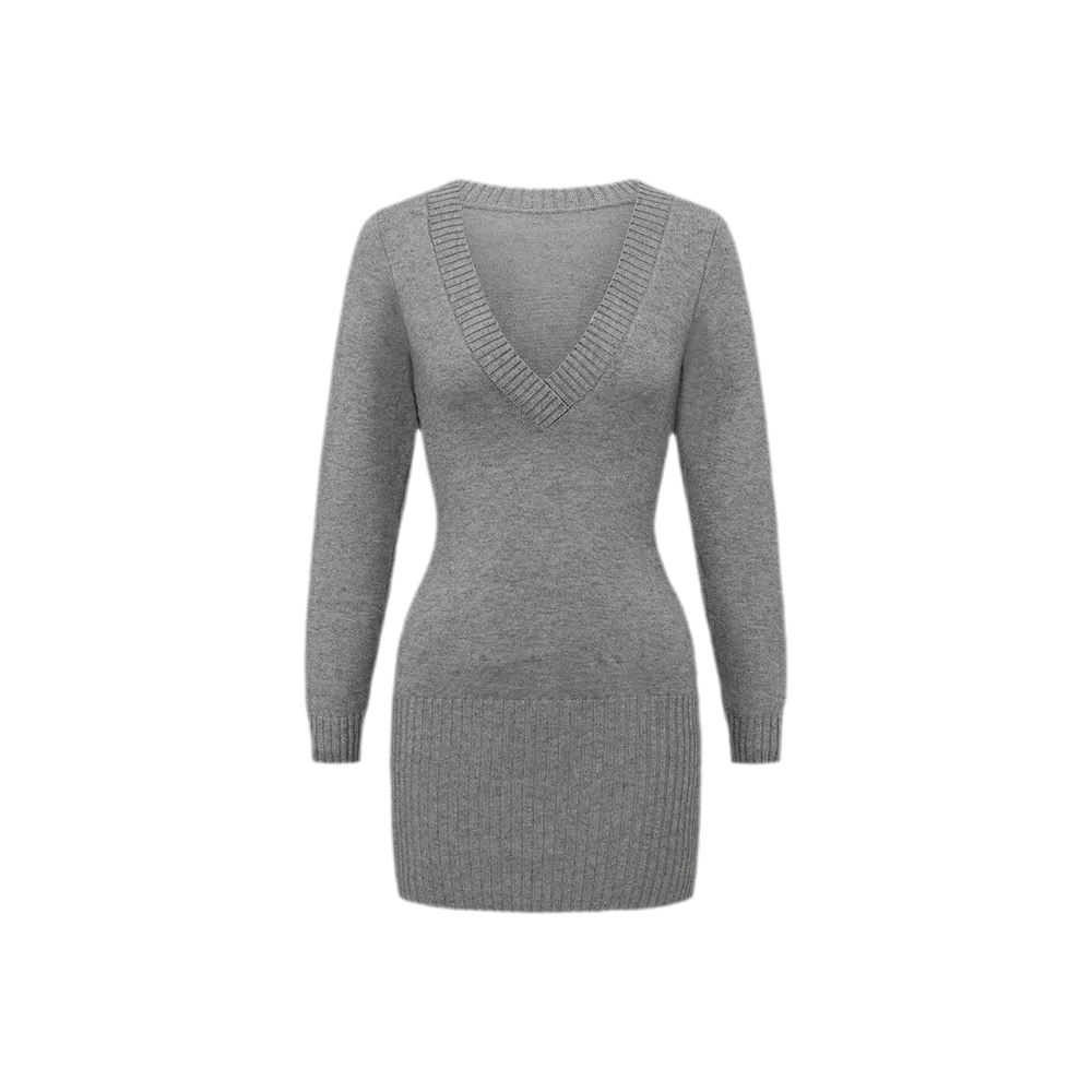 Deep V Fringe Knit Dress