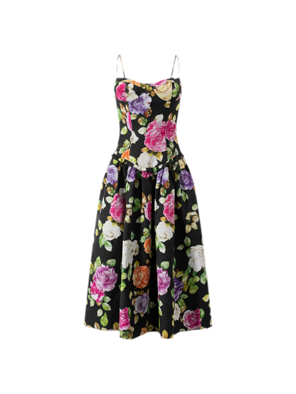 Robe en lyocell à taille marquée et motif floral