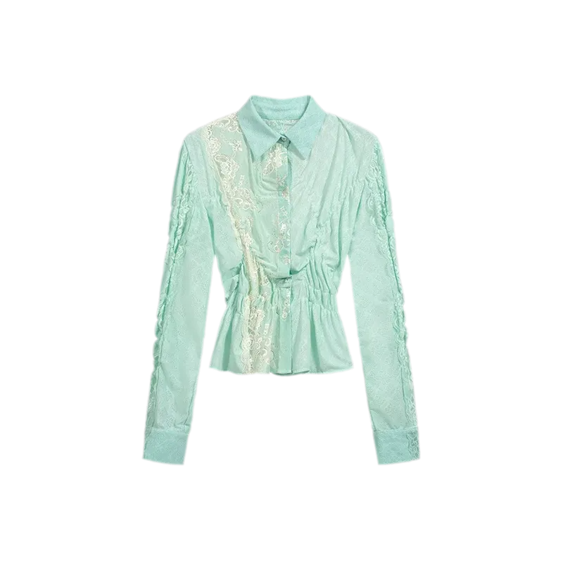 Lace Shirred Peplum Blouse