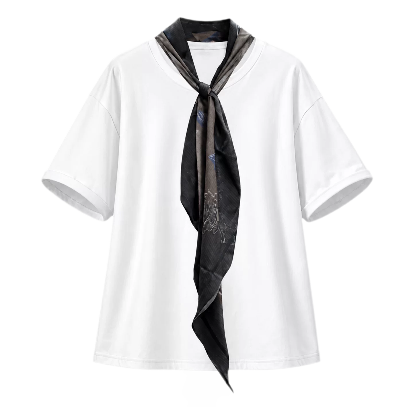Graphic Scarf Detail Loose T-Shirt