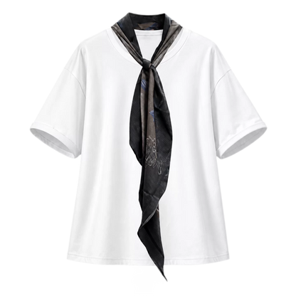 Graphic Scarf Detail Loose T-Shirt