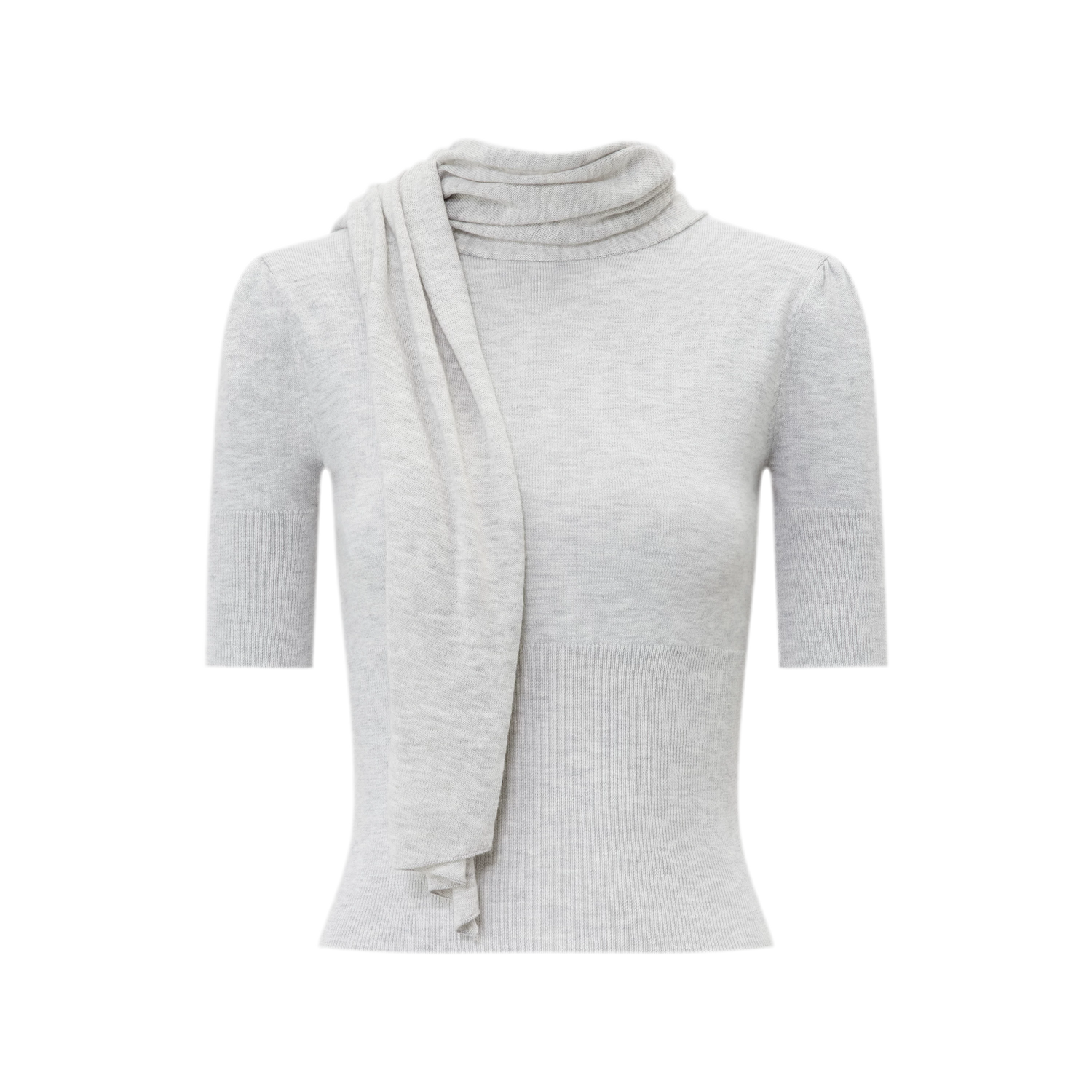 Wool-Blend Scarf-Neck Knit Top