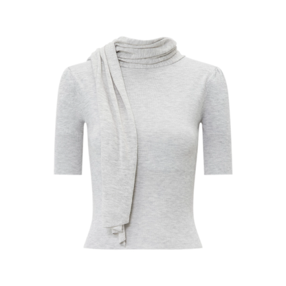 Wool-Blend Scarf-Neck Knit Top