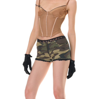 Camouflage Lace Trim Shorts
