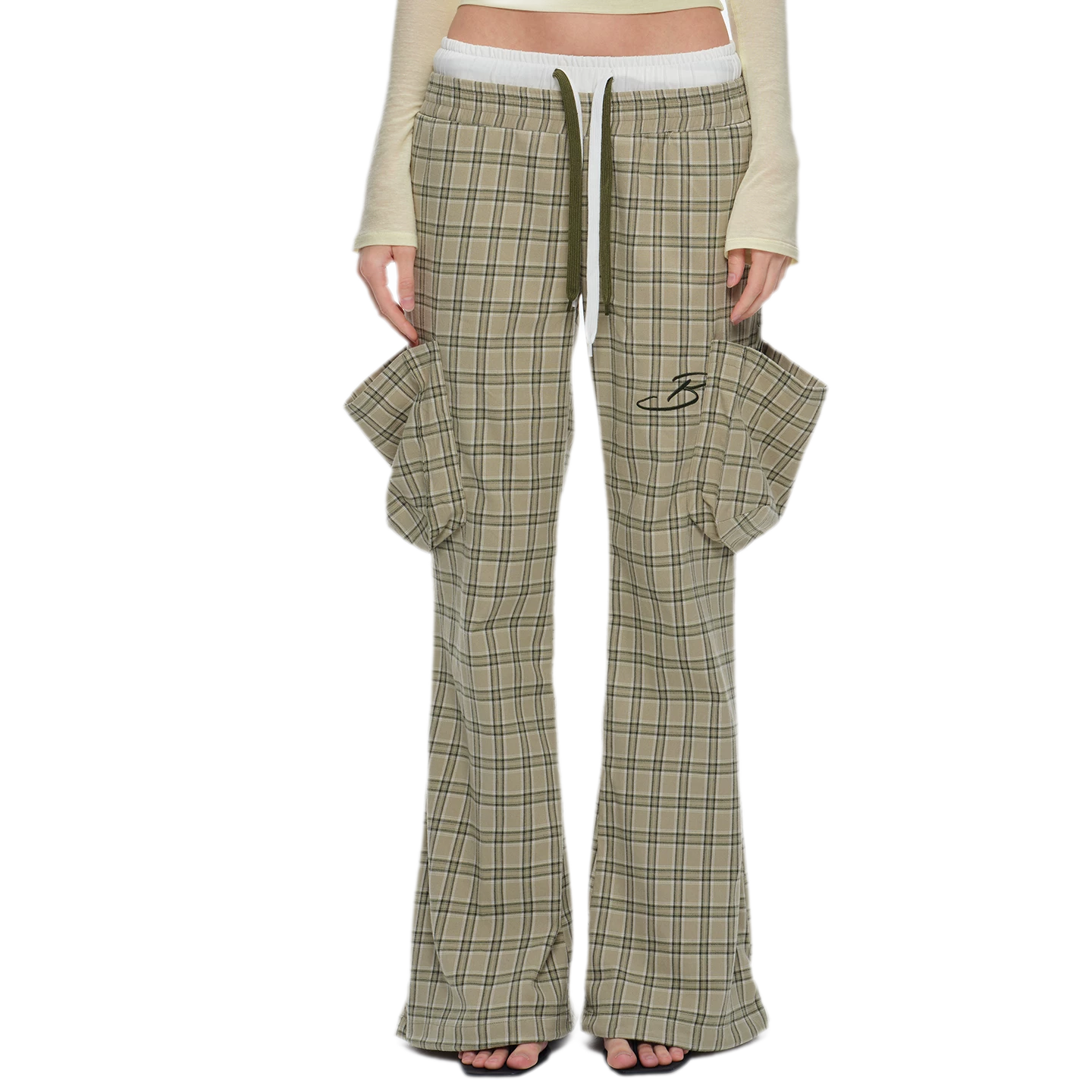 Plaid Drawstring Cargo Pants