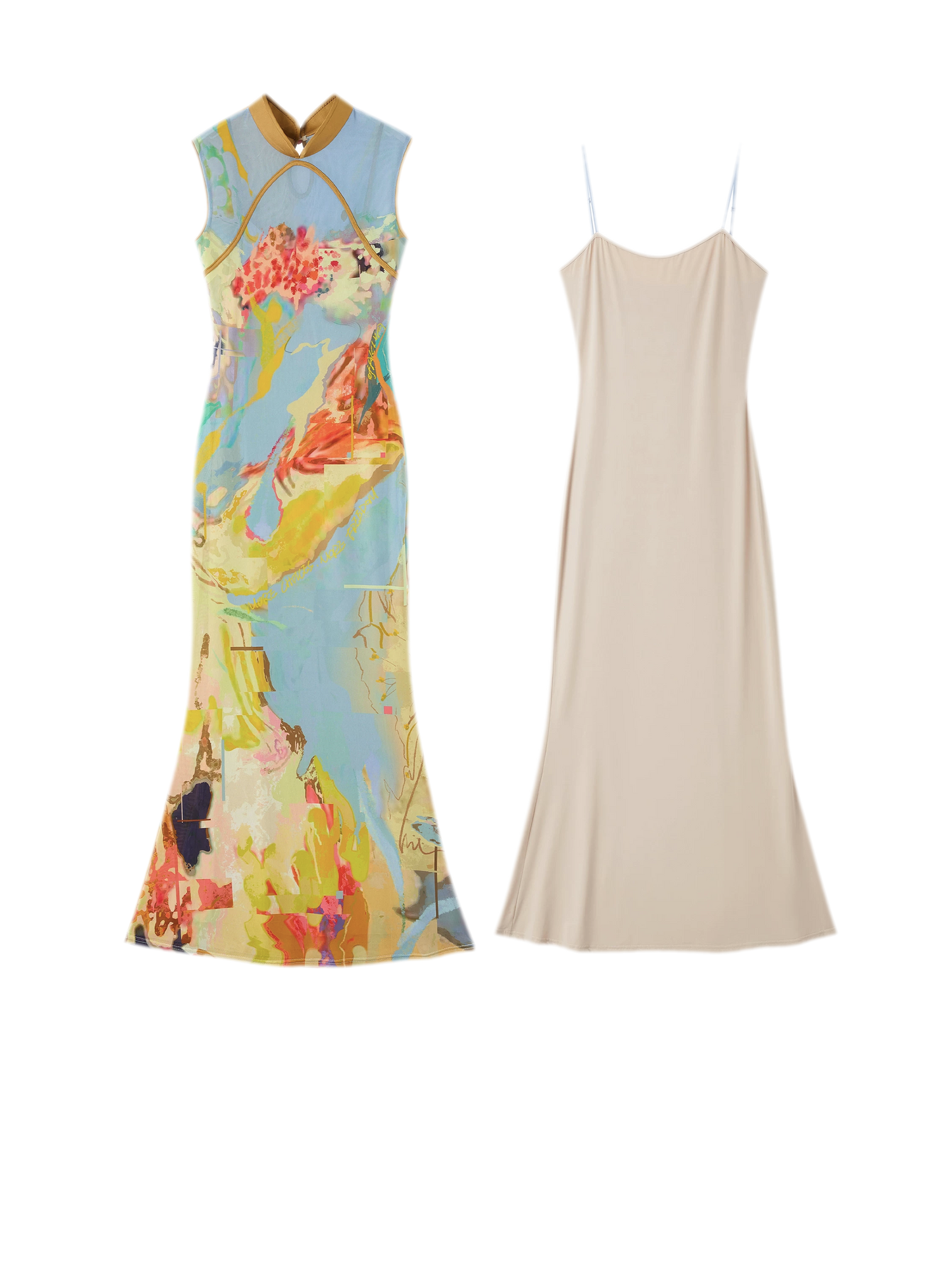 Roman Poem Printed Sleeveless Qipao Dress