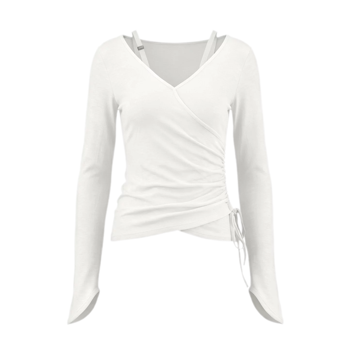 Textured Ruched Slim Long-Sleeve Top