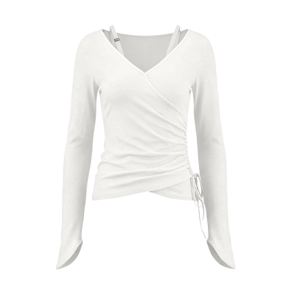 Textured Ruched Slim Long-Sleeve Top