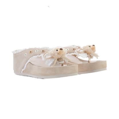 Lace Trim Platform Flip-Flops