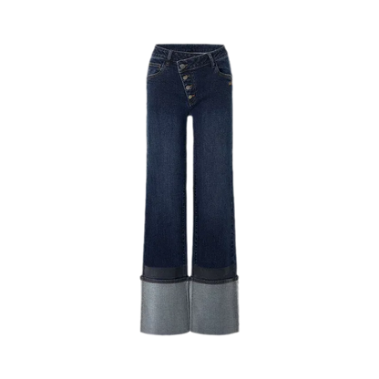 Washed Asymmetric Flare Jeans